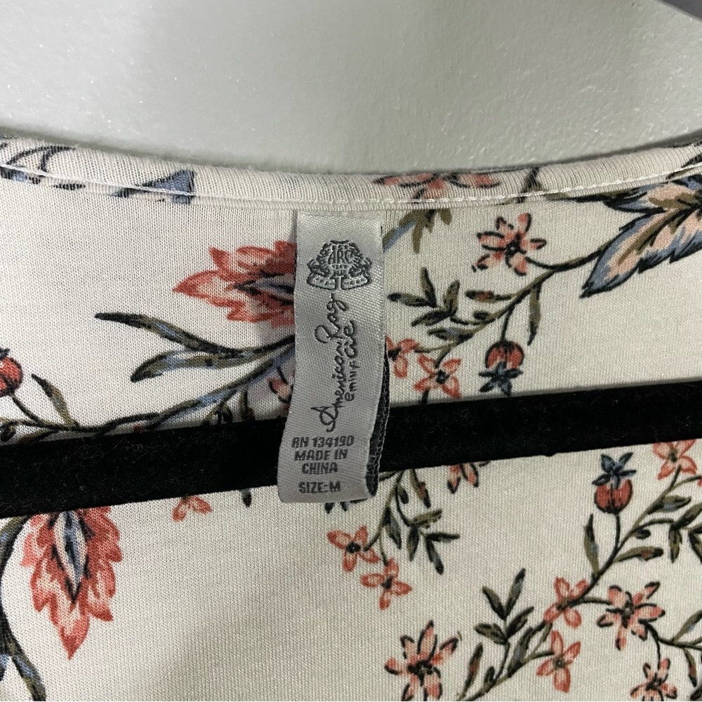 American Rag Co Floral Stretchy Short Sleeve Boho V Neck Casual Dress Medium - Picture 4 of 6